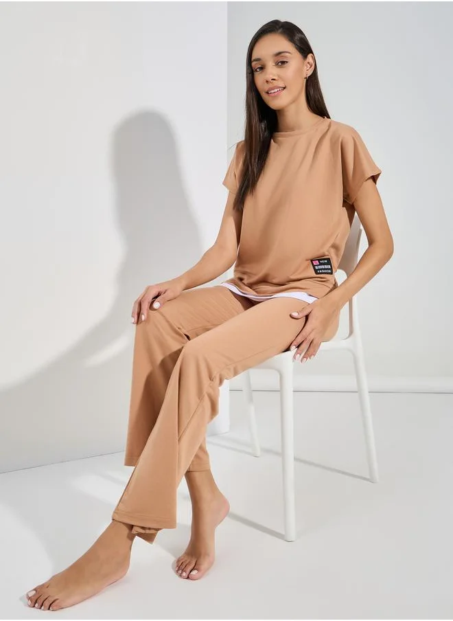 ستايلي Contrast Hem & Patch Top & Trousers Lounge Set