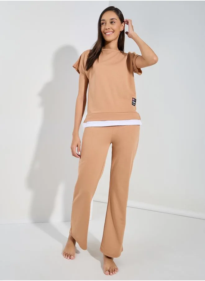 Styli Contrast Hem & Patch Top & Trousers Lounge Set