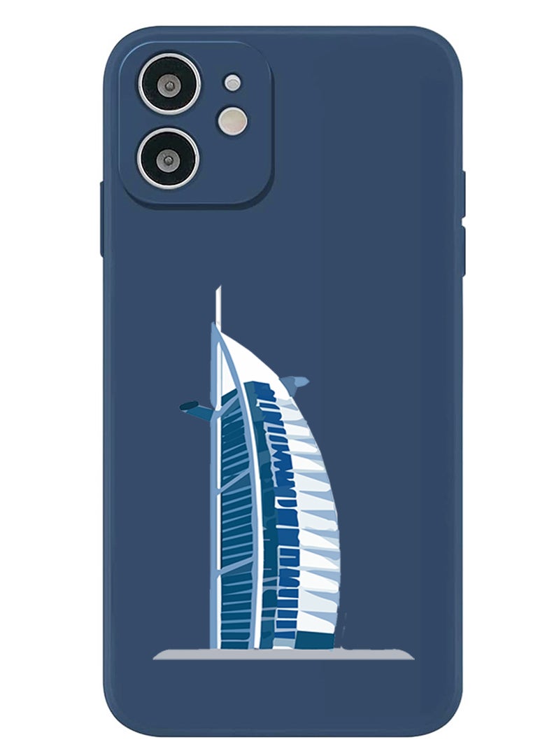 Theodor Protective Slim Fit Case Liquid Silicone Cover with Full Body Protection Anti-Scratch Shockproof Case For iPhone 12 Blue  - Burj Al arab - Image 1