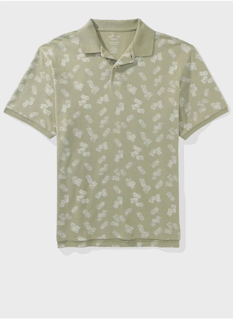 امريكان ايجل Printed Pique Polo Shirt