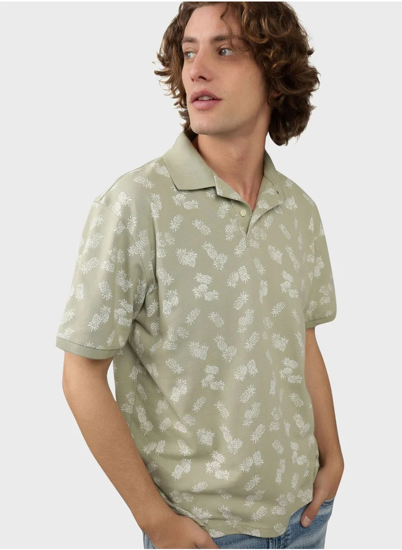 امريكان ايجل Printed Pique Polo Shirt