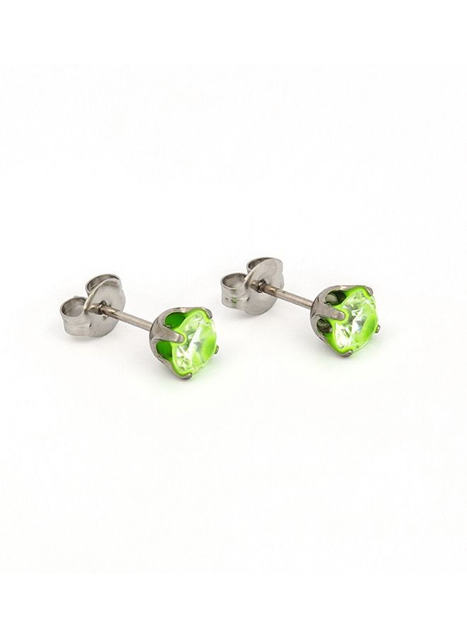 ستوديكس حلق الأذن 5 ملم مكعب زركونيا نيون أخضر من الفولاذ المقاوم للصدأ لا يسبب الحاسية - Image 2