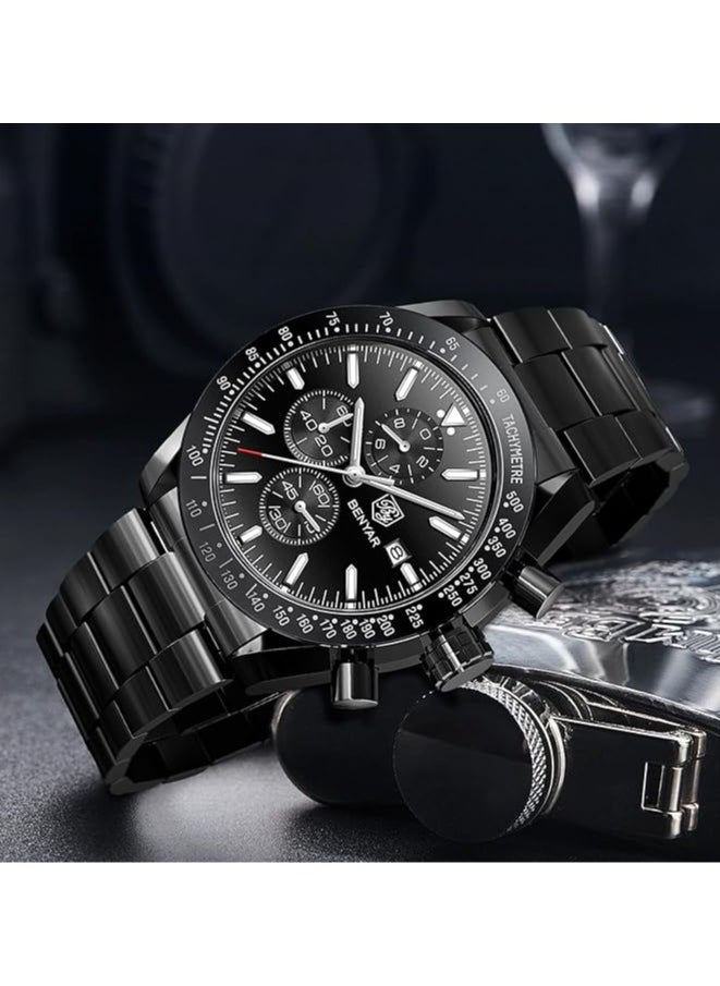 BENYAR - Mens Watch Waterproof Chronograph Date Watch for Men Stainless Steel Strap Quartz Movement Analog Watch Business Casual Gift for Men - Image 1