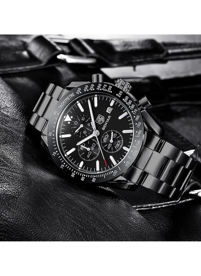 BENYAR - Mens Watch Waterproof Chronograph Date Watch for Men Stainless Steel Strap Quartz Movement Analog Watch Business Casual Gift for Men - Image 1