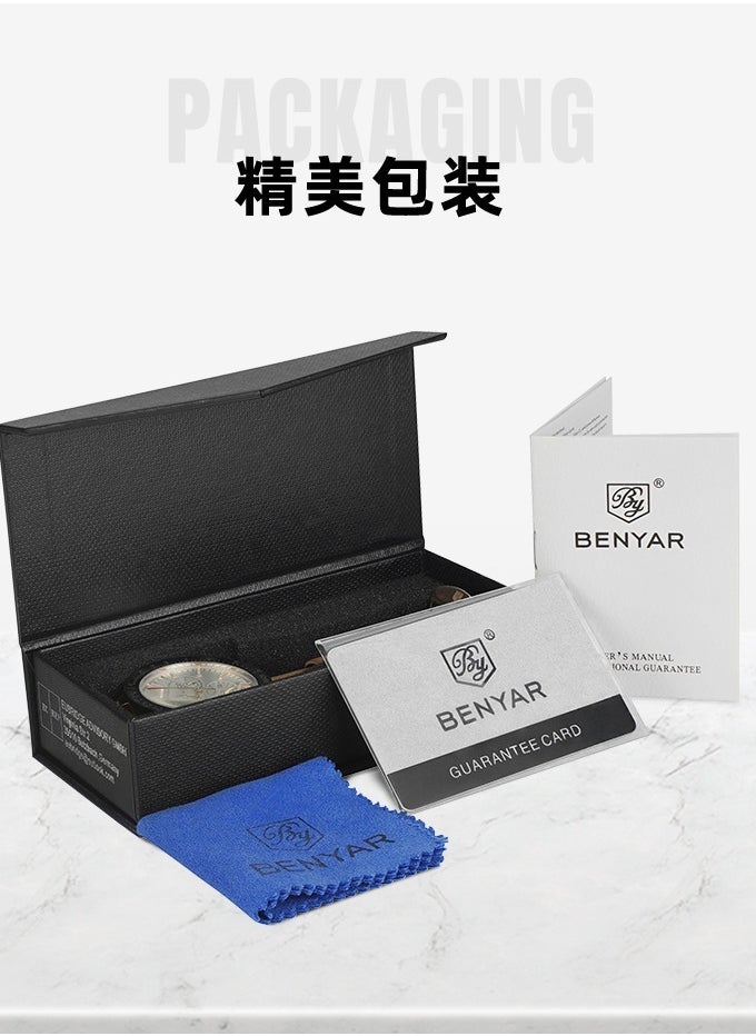 BENYAR - Mens Watch Waterproof Chronograph Date Watch for Men Stainless Steel Strap Quartz Movement Analog Watch Business Casual Gift for Men - Image 1