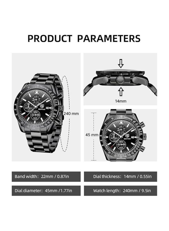 BENYAR - Mens Watch Waterproof Chronograph Date Watch for Men Stainless Steel Strap Quartz Movement Analog Watch Business Casual Gift for Men - Image 1
