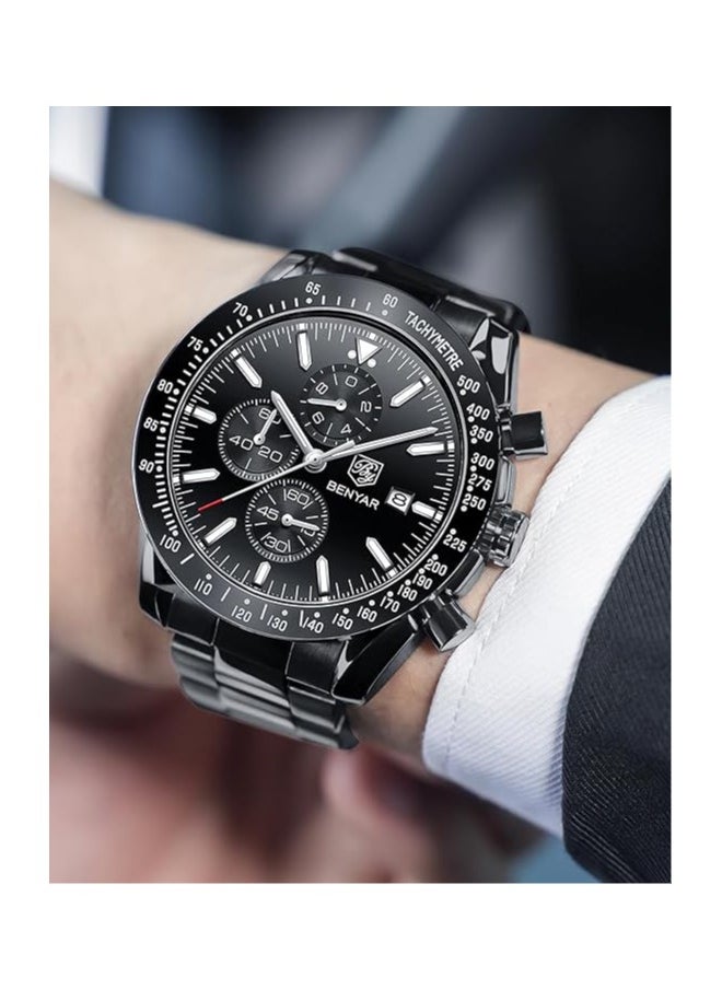 BENYAR - Mens Watch Waterproof Chronograph Date Watch for Men Stainless Steel Strap Quartz Movement Analog Watch Business Casual Gift for Men - Image 1