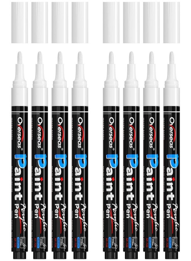 Overseas White Paint Pens Paint Markers - Permanent Acrylic Markers 8 Pack, Water-Based, Quick Dry, Waterproof Marker Pen for Rock, Wood, Plastic, Metal, Canvas, Glass, Fabric, Mugs. Medium Tip - Image 1