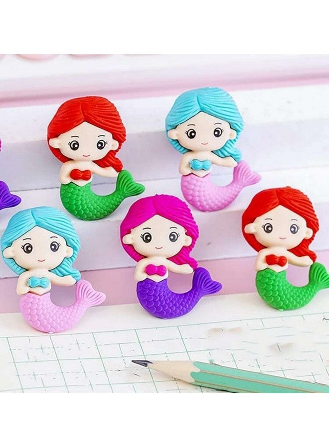 Radiance™ 12 Pcs Fancy Mermaid Shape Eraser for Kids| Pencil Eraser for Girls| Best for Birthday Return Gift (Assorted Design & Color) - Image 3