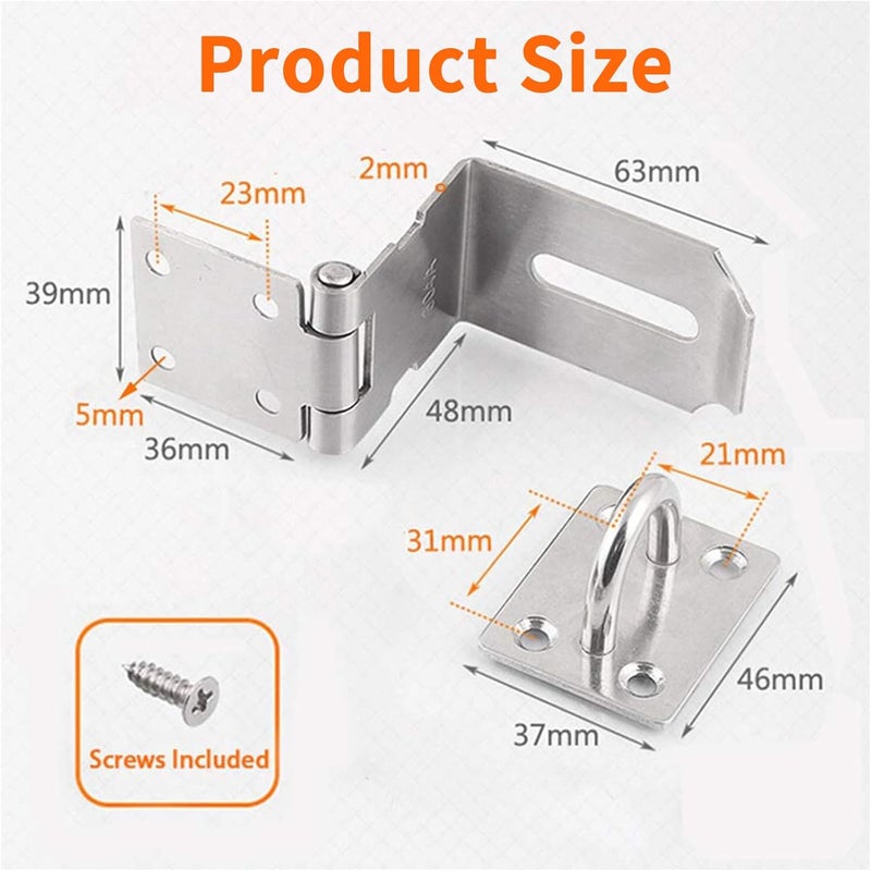 HOWDIA 4 Inch Door Hasp Latch 90 Degree, Stainless Steel Safety Right Angle Padlock Hasp Locking Latch Security Door Clasp Hasp Lock Latch for Push/Sliding/Barn Door, 2mm Thick, Brushed Silver - Image 2