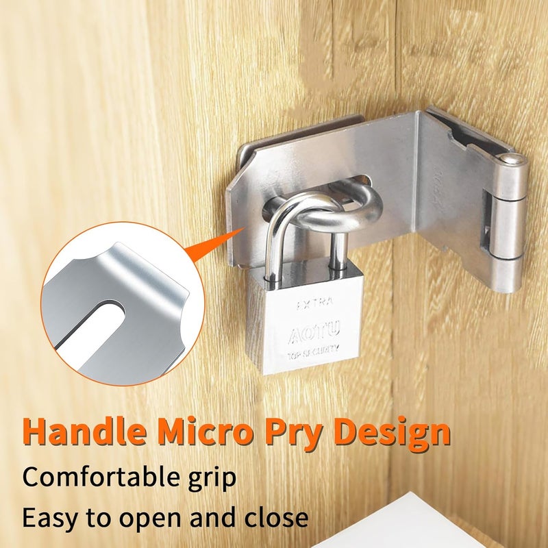 HOWDIA 4 Inch Door Hasp Latch 90 Degree, Stainless Steel Safety Right Angle Padlock Hasp Locking Latch Security Door Clasp Hasp Lock Latch for Push/Sliding/Barn Door, 2mm Thick, Brushed Silver - Image 5