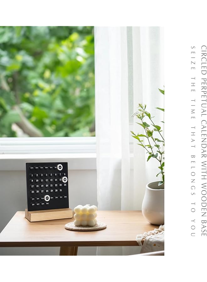 erorex Perpetual Calendar Wooden Calendar For Desk Stand Acrylic Calendar Desktop Decor For Living Room Office Shop Bar Desk Wood Calendar Display Week Month Day Black  - Image 3