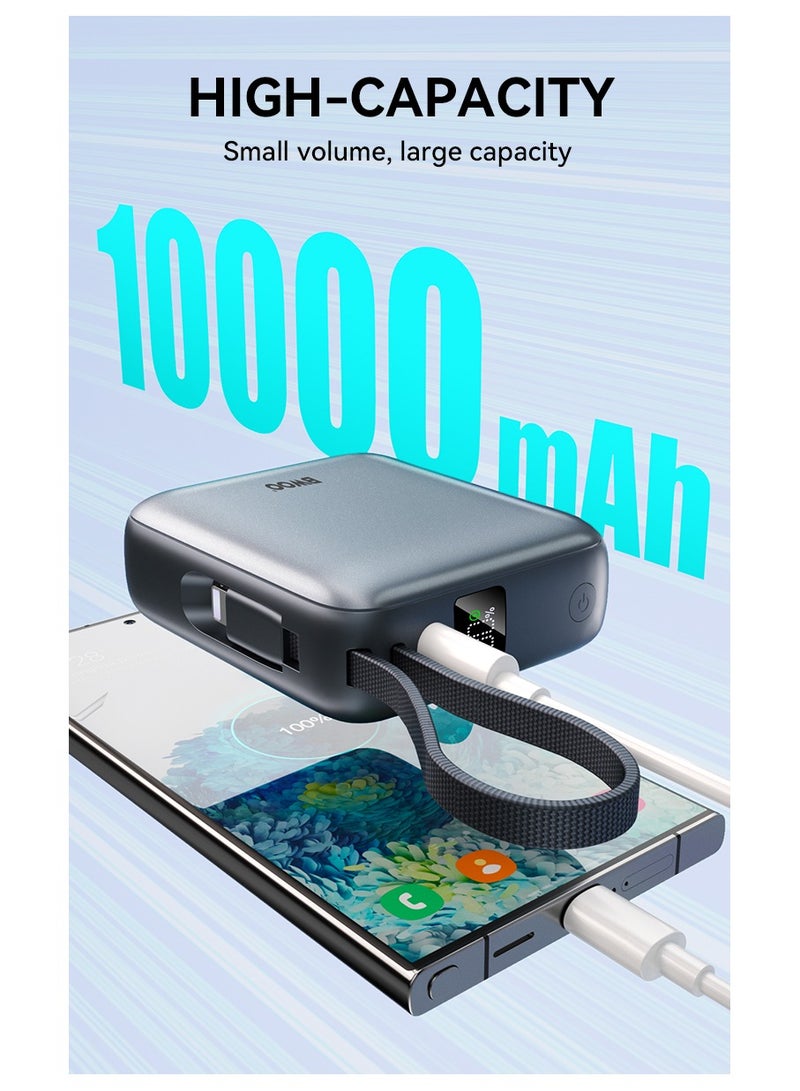BWOO Mini Power Bank With Built-In Charging Cable 10000Mah Silver - Image 5
