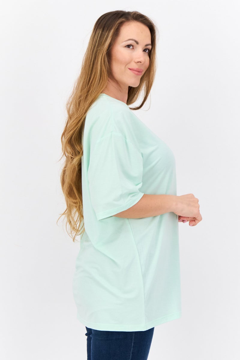 STEVE MADDEN Women Round Neck Short Sleeve Brand Logo T-Shirt, Mint Green - Image 4