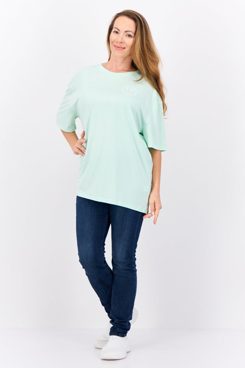 STEVE MADDEN Women Round Neck Short Sleeve Brand Logo T-Shirt, Mint Green - Image 2