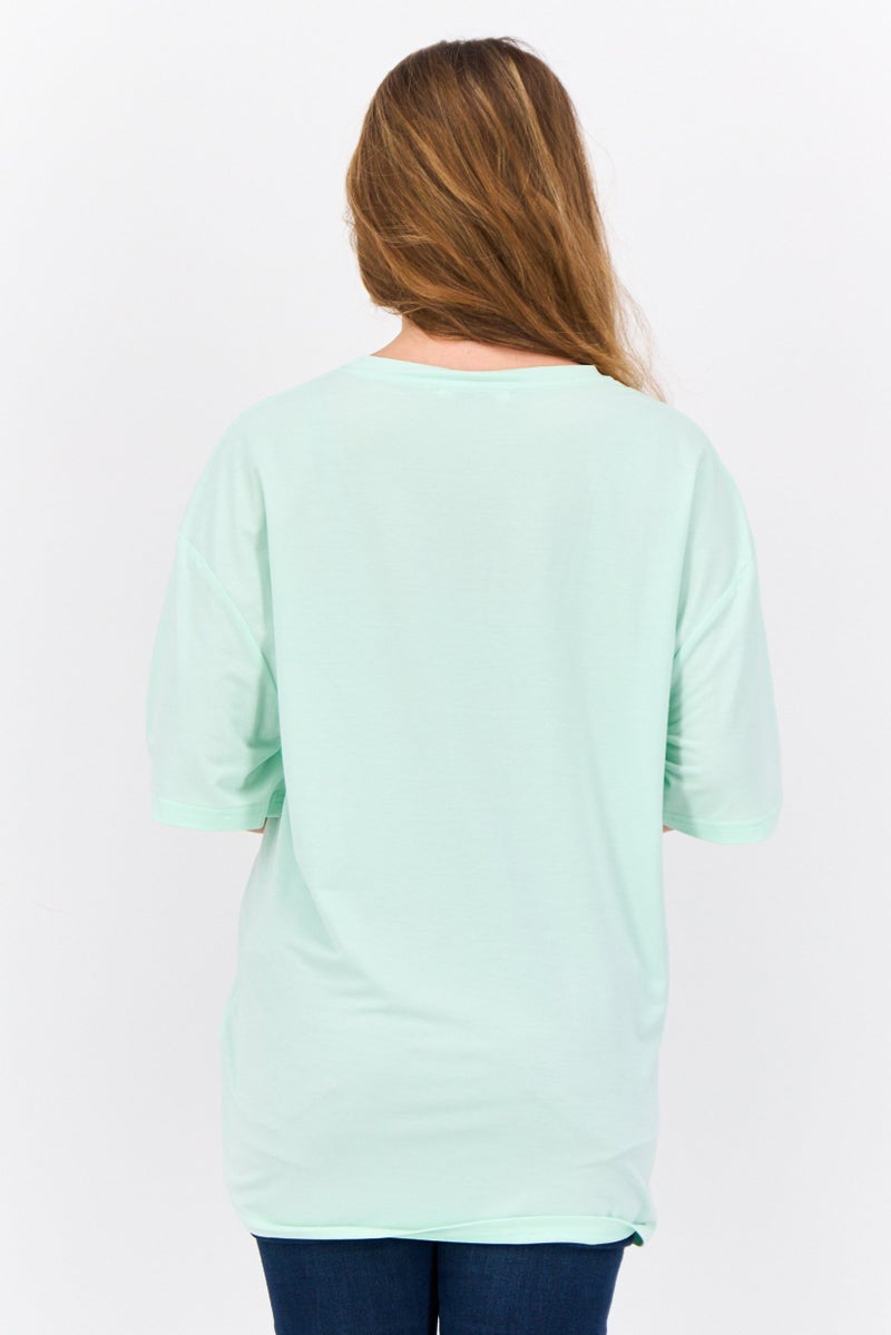 STEVE MADDEN Women Round Neck Short Sleeve Brand Logo T-Shirt, Mint Green - Image 3