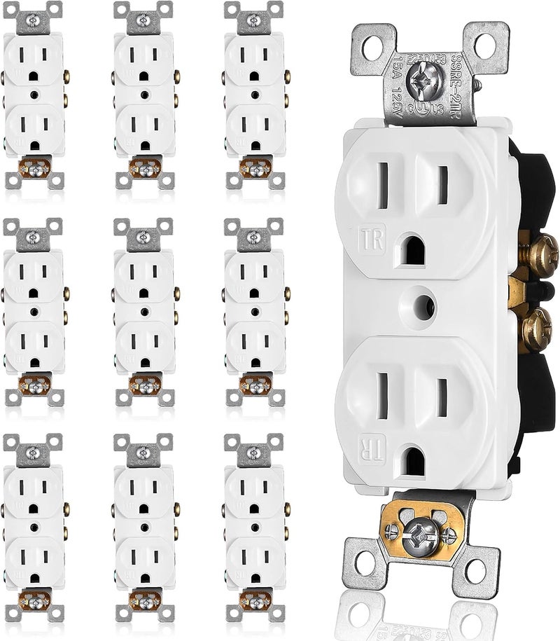 Faith 10Pack Duplex Receptacle Outlet TamperResistant 3Prong Outlet Receptacle 3Wire SelfGrounding 2Pole15A 125V UL Listed White - Image 1