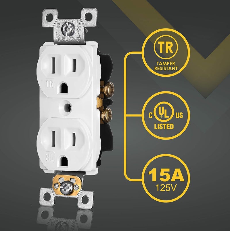 Faith 10Pack Duplex Receptacle Outlet TamperResistant 3Prong Outlet Receptacle 3Wire SelfGrounding 2Pole15A 125V UL Listed White - Image 4