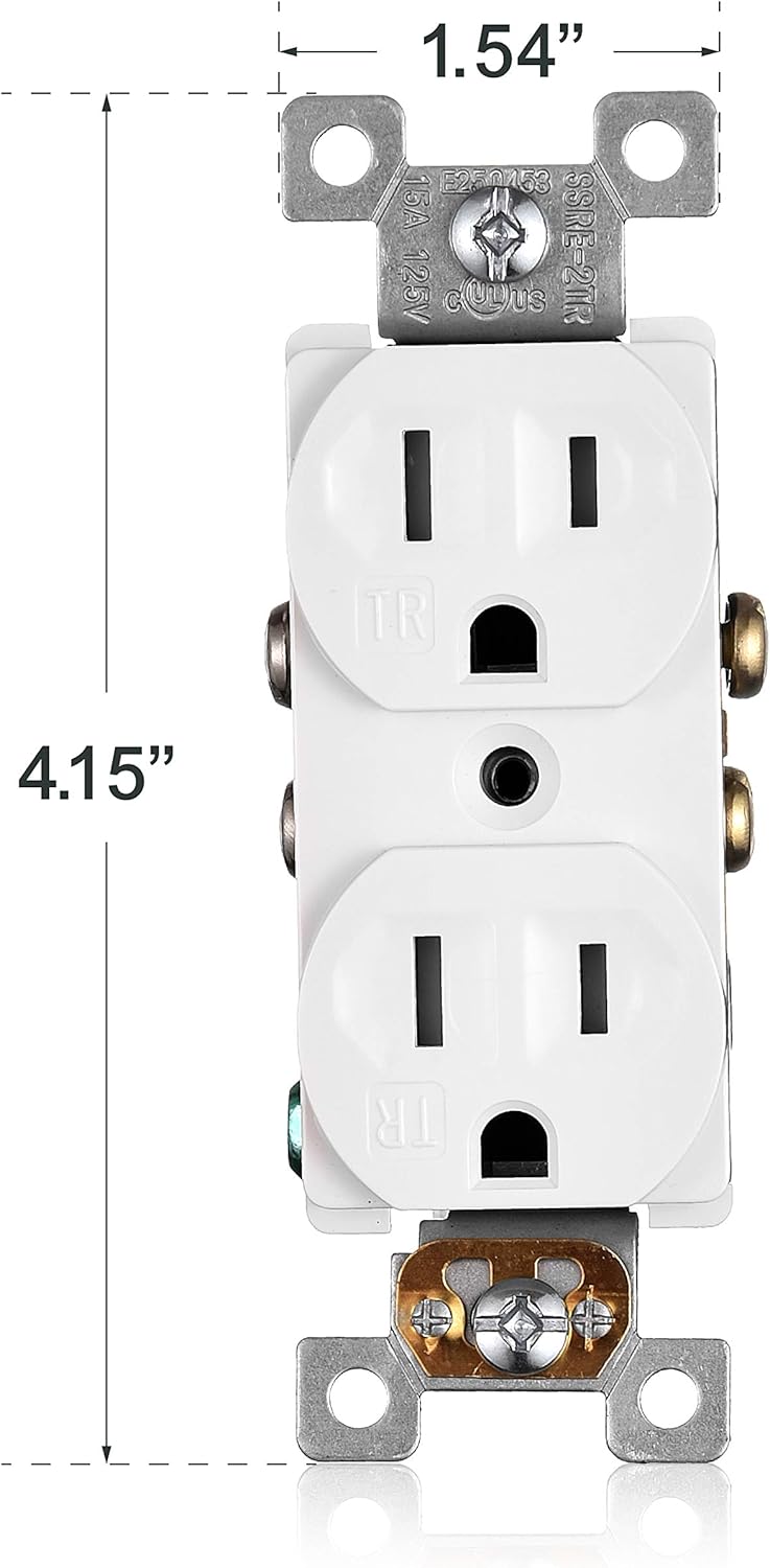 Faith 10Pack Duplex Receptacle Outlet TamperResistant 3Prong Outlet Receptacle 3Wire SelfGrounding 2Pole15A 125V UL Listed White - Image 5