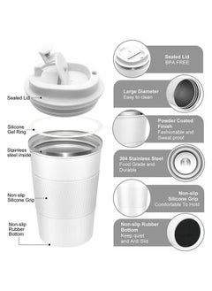 Arabest Travel Coffee Mug, Spill Proof Leakproof 12 oz Insulated Coffee Mug with Screw Lid, Stainless Steel Vacuum Tumbler, Reusable Thermal Coffee Cup for Hot and Cold Drinks, 380ml, White  - Image 2