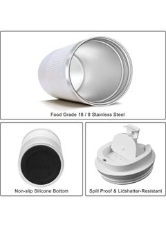 Arabest Travel Coffee Mug, Spill Proof Leakproof 12 oz Insulated Coffee Mug with Screw Lid, Stainless Steel Vacuum Tumbler, Reusable Thermal Coffee Cup for Hot and Cold Drinks, 380ml, White  - Image 4