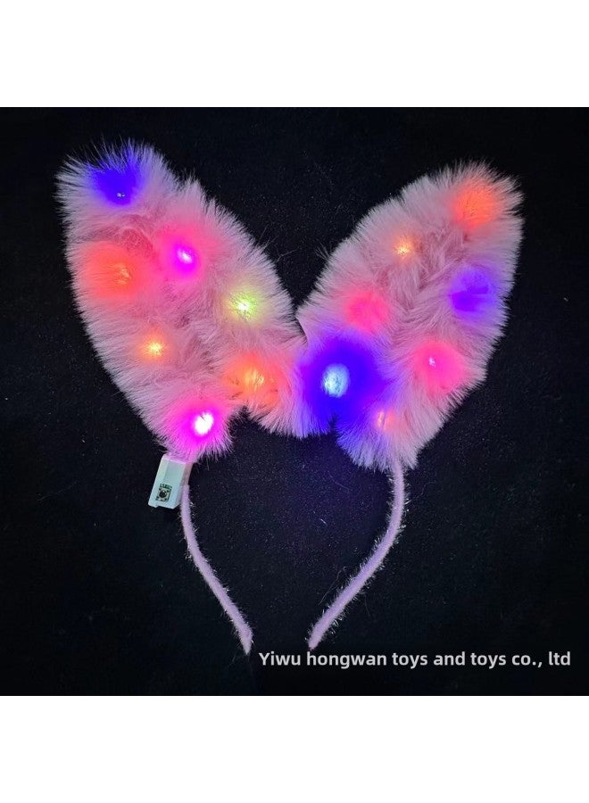 Hot Sale Luminous Rabbit Ear Hair Hoop Dragon Lantern Bow Ball Headwear 14 Light Woolly Rabbit Ear Toy-Color:14 Lamp Fur Rabbit Ear-pastel Lamp  - Image 1