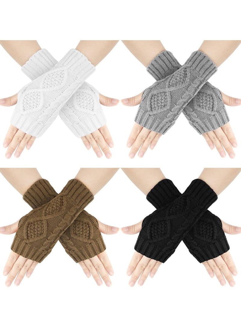 KASTWAVE 4 Pairs Winter Knit Fingerless Wrist Gloves - Soft Crochet Arm Warmers and Mitten Sleeves for Women and Girls - Image 1