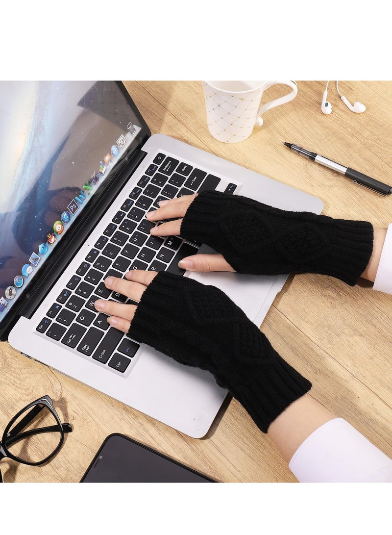 KASTWAVE 4 Pairs Winter Knit Fingerless Wrist Gloves - Soft Crochet Arm Warmers and Mitten Sleeves for Women and Girls - Image 4