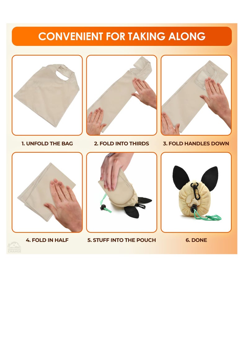 KASTWAVE Foldable Reusable Grocery Bags, 5 Pcs Cute Animal Grocery Bags, Washable Design with Large Handles, Reusable Produce Bags, Reusable Storage Bags for Groceries, Gym, Beach Gear, Toys - Image 4