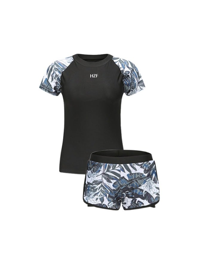 Summer Swimwear Women's Split Short Sleeve Conservative Sports Quick-drying Swimwear New Fashion Women's Swimwear Batch