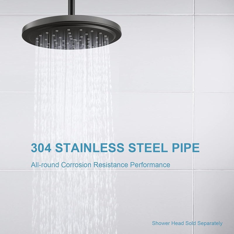 Offo Shower Arm with Flange, 6 in Ceiling Mount Replacement Rain Shower Head Straight Arm Ceiling-Mounted For Fixed Shower Head & High Pressure Rain, Matte Black - Image 2