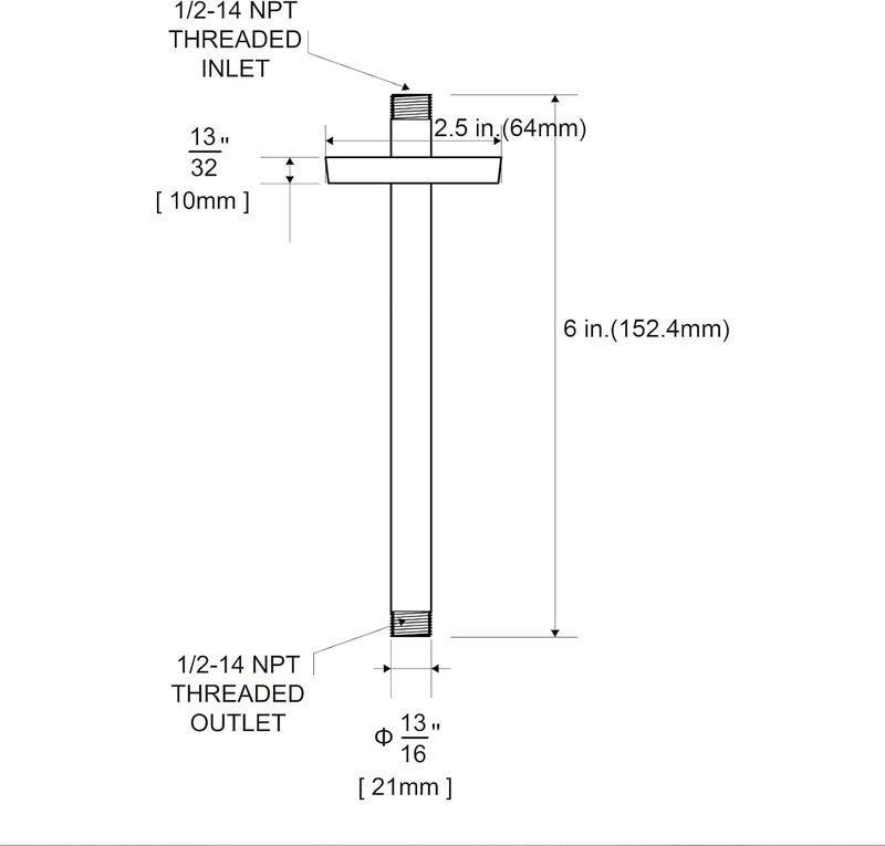 Offo Shower Arm with Flange, 6 in Ceiling Mount Replacement Rain Shower Head Straight Arm Ceiling-Mounted For Fixed Shower Head & High Pressure Rain, Matte Black - Image 5