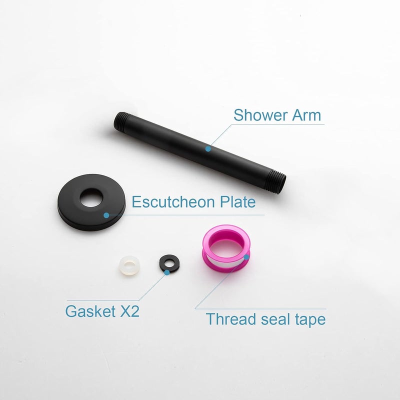 Offo Shower Arm with Flange, 6 in Ceiling Mount Replacement Rain Shower Head Straight Arm Ceiling-Mounted For Fixed Shower Head & High Pressure Rain, Matte Black - Image 4