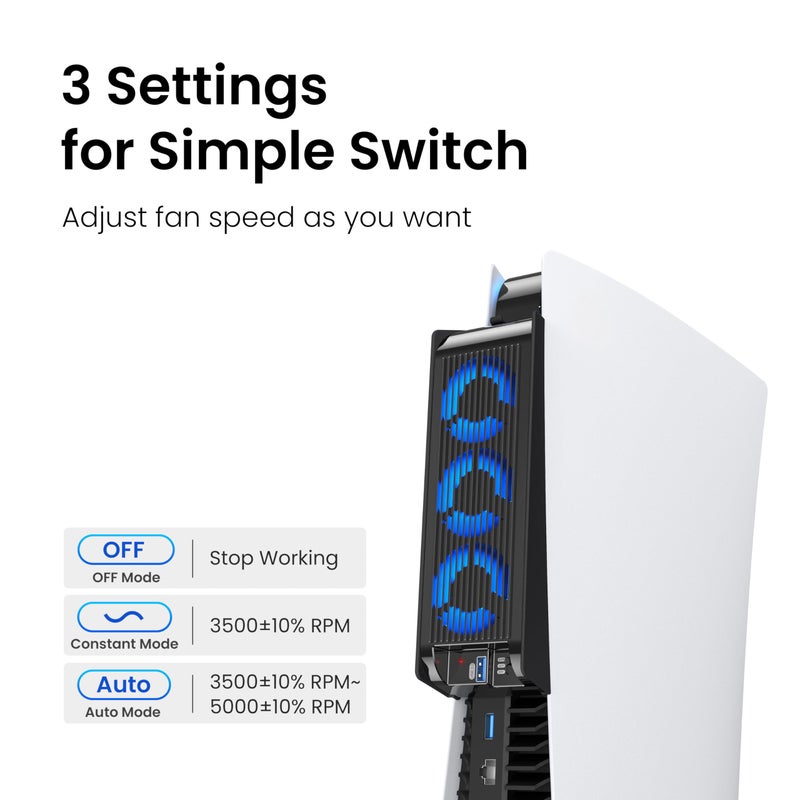 KIWIHOME Cooling Fan for PS5 Accessories, KIWIHOME Upgraded Quiet Cooler Fan with Auto Speed, LED & Controller USB Port for PS5 Disc/Digital Edition 2020, Not for PlayStation 5 Slim/Pro - Image 4