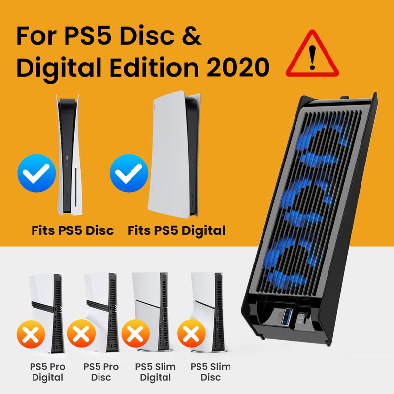KIWIHOME Cooling Fan for PS5 Accessories, KIWIHOME Upgraded Quiet Cooler Fan with Auto Speed, LED & Controller USB Port for PS5 Disc/Digital Edition 2020, Not for PlayStation 5 Slim/Pro - Image 2