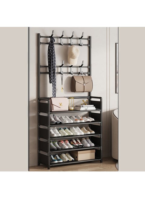 2-In-1 Shoe Rack With Hooks, High-Load Coat Rack, 5-Layer Shoe Storage Rack, Suitable For Shoes, Coats, Hats, Umbrellas，Bag