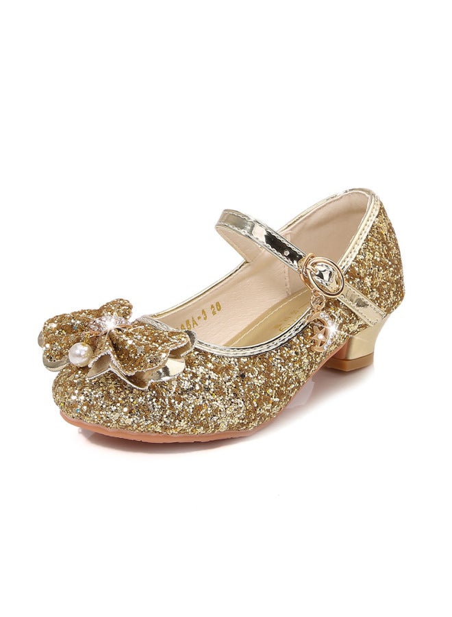 Girls' High Heels Spring New Children's Princess Shoes All-match Soft-soled Silver Crystal Shoes Little Girl's Performance Leather Shoes