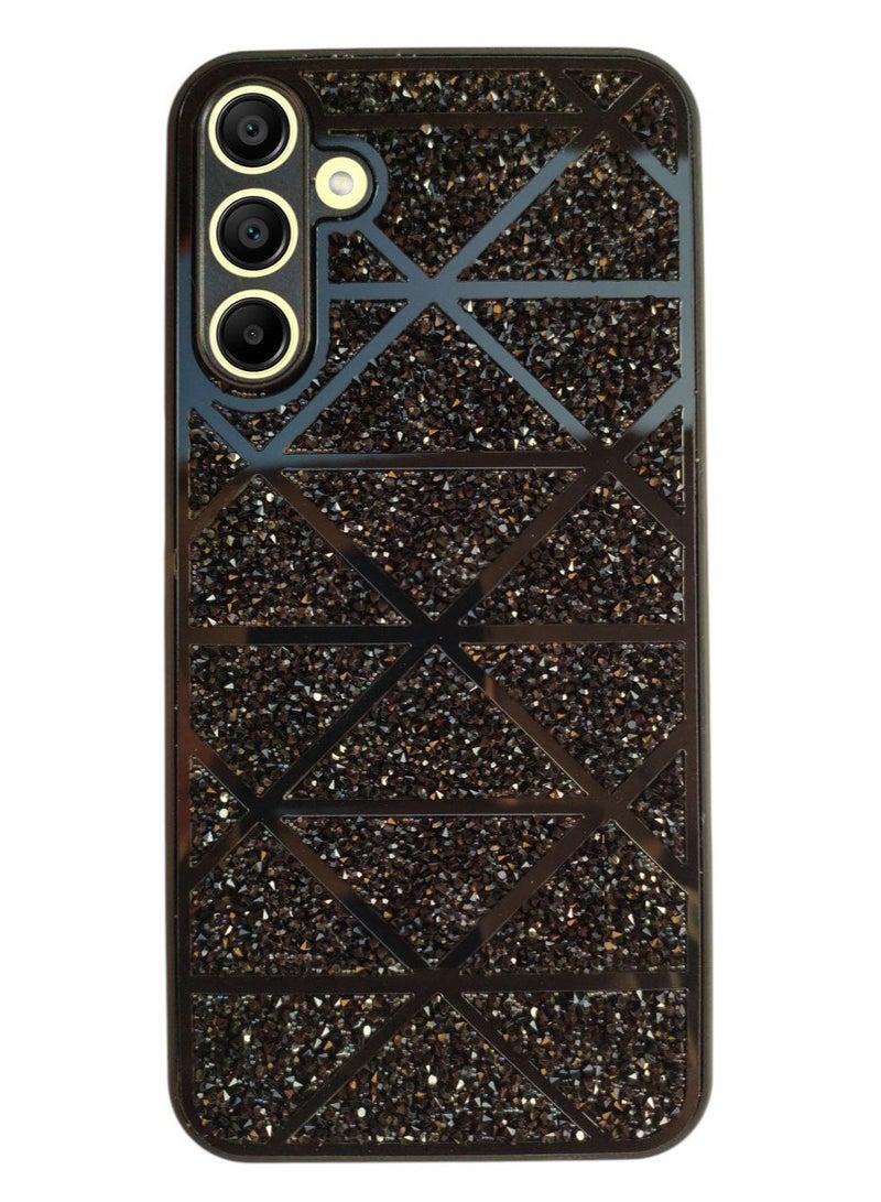 Women's Rhinestone Embroidered Holographic Case with Swarovski Crystals Compatible with Samsung Galaxy A14 4G, Glossy Black - Image 2