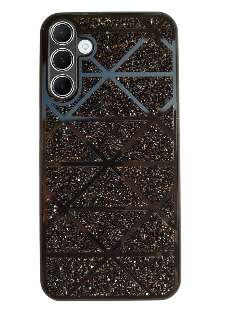 Women's Rhinestone Embroidered Holographic Case with Swarovski Crystals Compatible with Samsung Galaxy A14 4G, Glossy Black - Image 1