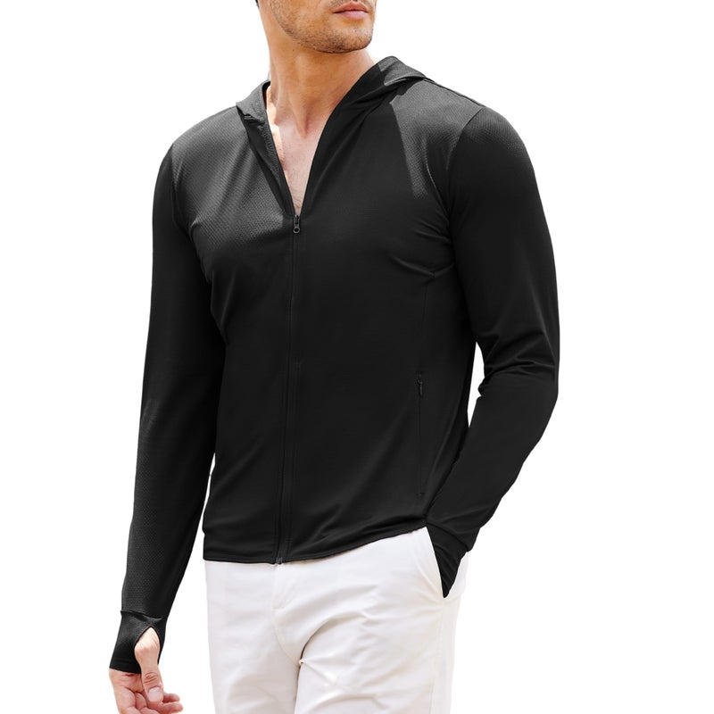 COOFANDY FullZip Mens Lightweight Hoodie UPF 50 Breathable Sun Protection Jacket with Pockets for Golf Fishing Hiking Black - Image 2