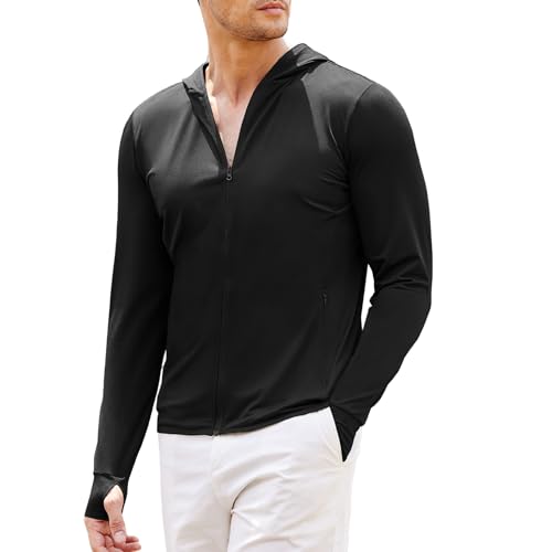 COOFANDY FullZip Mens Lightweight Hoodie UPF 50 Breathable Sun Protection Jacket with Pockets for Golf Fishing Hiking Black - Image 1