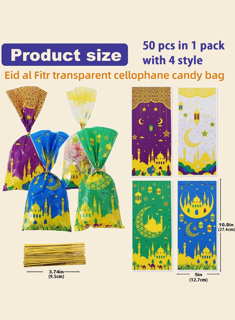 LOOPITYS English: Ramadan Eid Candy & Biscuit Packaging Bags, 50 Pcs Per Pack, 4 Assorted Styles Holiday Gift Pouches, Eid Party Supplies for Sweets & Gift Packaging - Image 3