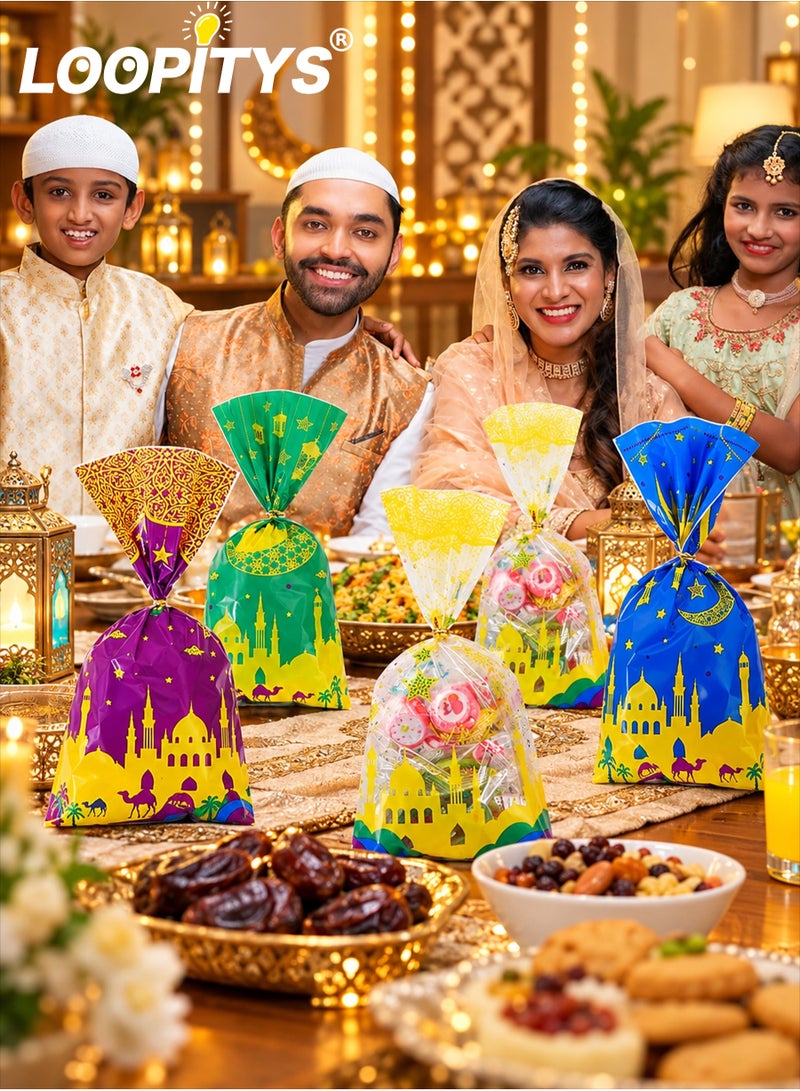 LOOPITYS English: Ramadan Eid Candy & Biscuit Packaging Bags, 50 Pcs Per Pack, 4 Assorted Styles Holiday Gift Pouches, Eid Party Supplies for Sweets & Gift Packaging - Image 1