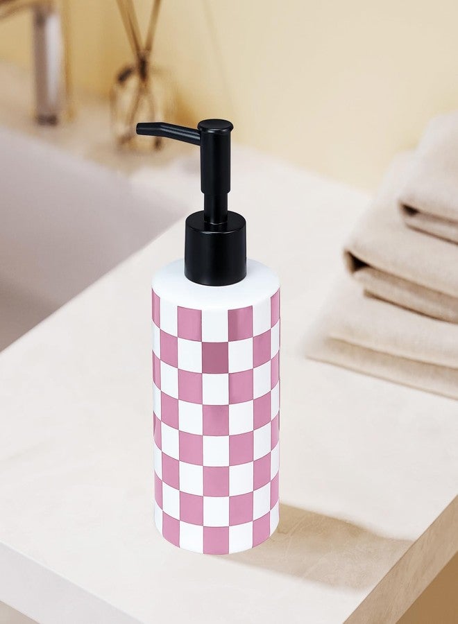MUNILAIL Checkered Soap Dispenser with Matte Pump Pink and White Ceramic Soap Bottle for Kitchen Bathroom Hand Soap Containers - Image 4