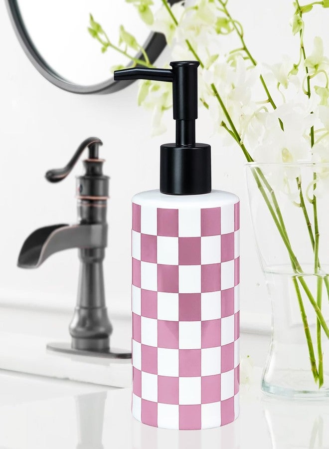 MUNILAIL Checkered Soap Dispenser with Matte Pump Pink and White Ceramic Soap Bottle for Kitchen Bathroom Hand Soap Containers - Image 2
