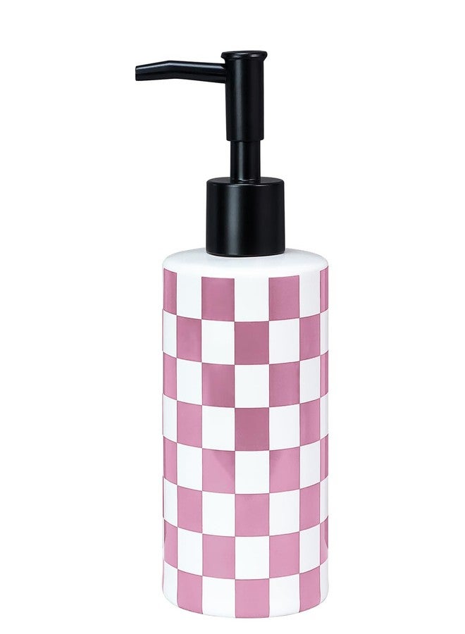 MUNILAIL Checkered Soap Dispenser with Matte Pump Pink and White Ceramic Soap Bottle for Kitchen Bathroom Hand Soap Containers - Image 1
