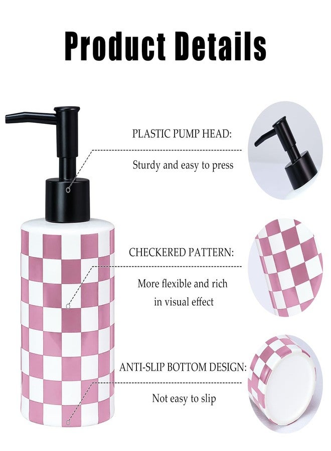 MUNILAIL Checkered Soap Dispenser with Matte Pump Pink and White Ceramic Soap Bottle for Kitchen Bathroom Hand Soap Containers - Image 3