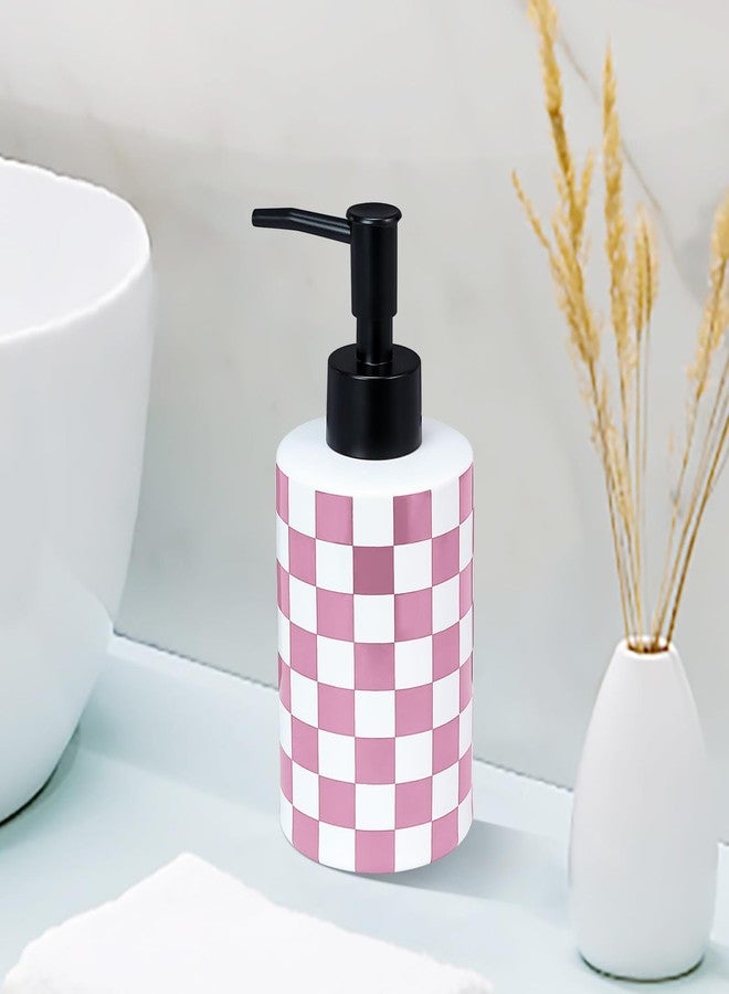 MUNILAIL Checkered Soap Dispenser with Matte Pump Pink and White Ceramic Soap Bottle for Kitchen Bathroom Hand Soap Containers - Image 5
