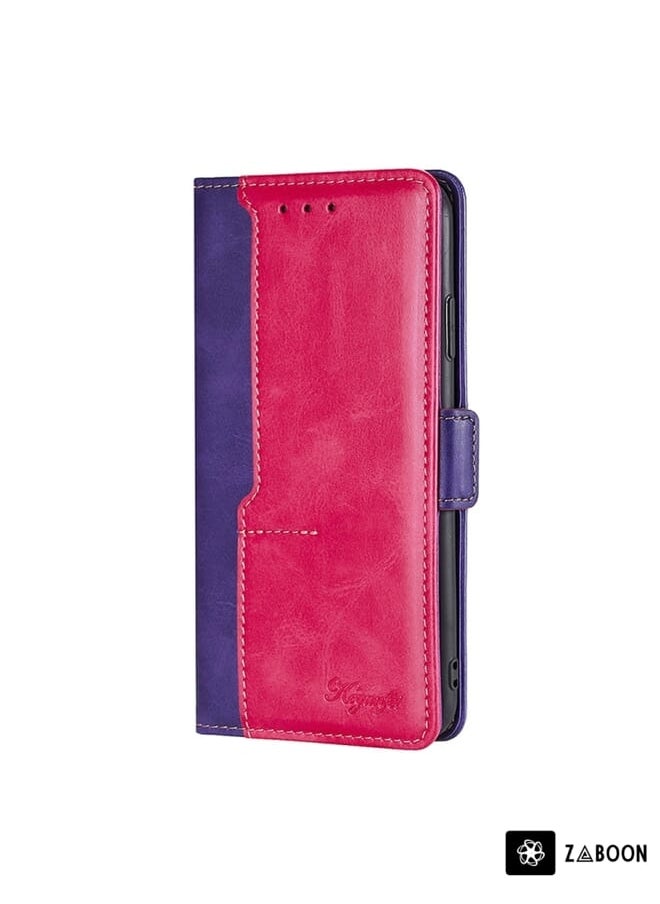 Green Tiger - For Sharp Aquos R8 Pro SH-51D Contrast Color Side Buckle Leather Phone Case(Purple + Rose Red) - Image 1