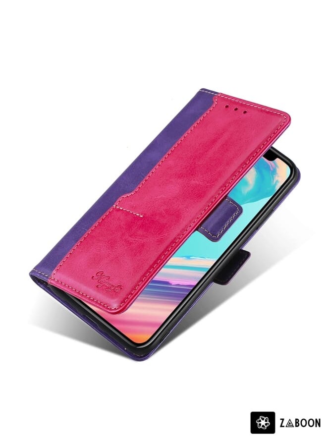 Green Tiger - For Sharp Aquos R8 Pro SH-51D Contrast Color Side Buckle Leather Phone Case(Purple + Rose Red) - Image 1
